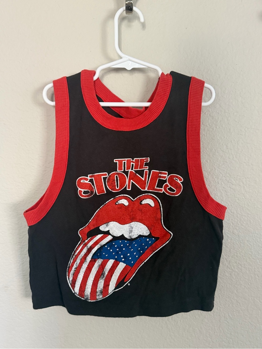 The Stones (Rolling Stones) Black & Red Crop Tank Top - Medium